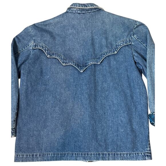 Vintage Denim Blue Jacket with Blue Purple floral lining zip closing size medium - Picture 14 of 14